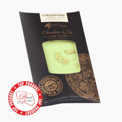 Czekolada biała 25,9% z japońską herbatą Matcha i kandyzowanym imbirem 85g